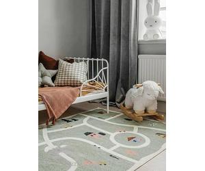 RugVista Road Map, Tapis pour Enfants, Modernes Enfants, 160 x 230 cm, Rectangulaire, Poil Ras, Chambre d'enfant, Lavage en Machine, sans Produits Chimiques Dangereux, Vert/Multi