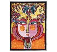 RugVista She Has Flowers in Her Hair, Tapis, Modernes Nos Designers, 100 x 130 cm, Rectangulaire, Poil Moyen, Nettoyage à Sec Seulement, Multi/Orange