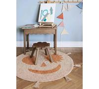 RugVista Smiley, Tapis pour Enfants, Ø 100 cm, Rond, Poil Ras, Chambre d'enfant, Lavage en Machine, sans Produits Chimiques Dangereux, Rose/Terracotta