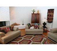 RugVista Solana Dot Jute Tapis intérieur/extérieur, Ø 150 cm, Rond, Poil Moyen, Nettoyage à Sec, Salon, Salle de séjour, Chambre, Patio, Balcon, Terrasse (Pas d'exposition Solaire), Beige/Multi