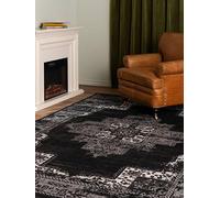 RugVista Vintage Vega Tapis Moderne, 140x200 cm, Rectangulaire, Poil Court, Nettoyage à Sec, Salon, Salle de séjour, Chambre, Salle à Manger, Noir