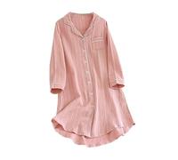 RUHANE Chemises de Nuit en Coton pour Femmes, Boutons Manches Longues Haut Robe Kimono Ample fie Vêtements de Nuit pour Femmes avec Poches,Rose,XL