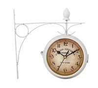 RUHEN Horloge Murale de Jardin en Fer forgé Double Face de 9 Pouces, décoration intérieure et extérieure étanche, Horloge Murale à Quartz avec support extérieur