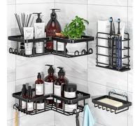Ruhetfam Etagere Douche Sans Percage d'angle, 4 PCS Rangement Salle de Bain, Etagere Salle de bain Sans Percage, étagère Douche Accessoire Aalle de Bain, Rangement Douche en Acier Inoxydable