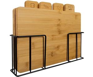 Ruhhy 19338 Lot de 4 planches à découper en bois de bambou 28 x 20 x 1 cm