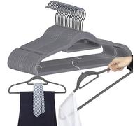 Ruhhy 22536 Lot de 20 cintres antidérapants avec encoches au niveau des épaules pour pantalons, crochets rotatifs, en velours, couleur : gris/gris
