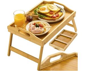 Ruhhy 25052 Table pour ordinateur portable en bambou 48,5 x 28,5 cm - Plateau de lit pliable et canapé - Table pliante XL parfaite pour ordinateur portable, manger, lire