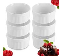 Ruhhy Bols à crème brûlée,Set de 6 moules à soufflé résistant au four,Moules résistant au four, Céramique pour ragoût Fin Bols,Muffin,Panna Cotta 200 ml Blanc 25705