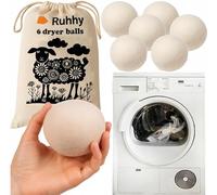 Ruhhy Lot de 6 boules de séchage en laine - 100 % laine naturelle - Remplacement d'adoucissant - Économie d'énergie - Réduit les plis et la charge électrostatique - Réutilisables jusqu'à 1000 séchage
