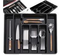 Ruhhy Range-couverts réglable de 28 à 45 cm - Petit - Pour cuillères, fourchettes, couteaux, ustensiles de cuisine - 5 à 7 compartiments - Noir - 24748