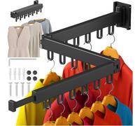 Ruhhy Séchoir mural et porte-vêtements 2 en 1 - Extensible de 103 à 127 cm, 18 crochets, pliable en 3 positions, bras rotatifs, en aluminium, peu encombrant, pour mur, salle de bain, buanderie, balcon