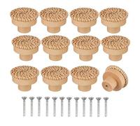 RUHTEUO 12pcs Rattan Dresser Knobs Round Wooden Drawer Wardrobes Kitchen Cabinet Knob Handmade Wicker Woven Furniture Handles With Screw pour placards(Natural 1pc)