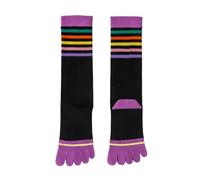 RUHTEUO 2 Paires De Chaussettes Mollet Colorées Avec Orteils, En Coton Doux, Long Tube Rayé pour Pilates, Danse, Fitness, Hôpita(Purple black)