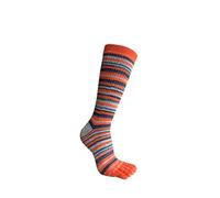RUHTEUO 3 Paires De Chaussettes À Orteils For Hommes, Longues, Grande Taille, En Coton, Rayures Colorées pour Pilates, Danse, Fitness, Hôpita(Orange)