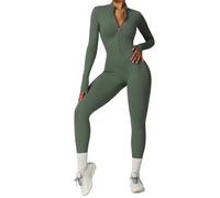 RUHTEUO Body de Yoga Dos Nu Combinaison de Yoga à Manches Longues, Noire, Collant Fitness, Haute résistance, Salopette, Body, Automne et Hiver Combinaison Sport Femme(Green,L)
