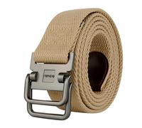 RUHTEUO Ceinture en toile de coton for homme, grande taille, boucle double anneau, noire, taille 100-190 cm(110cm for W31-35,Khaki02)