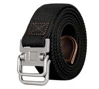 RUHTEUO Ceinture en toile de coton for homme, grande taille, boucle double anneau, noire, taille 100-190 cm(130cm for W40-43,Black 02)