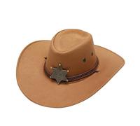 RUHTEUO Chapeau de cowboy rétro, casquette shérif, protection solaire avec corde coupe-vent, chapeau for hommes et femmes, équitation, tourisme, pêche, pare-soleil(Light khaki)