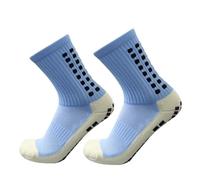 RUHTEUO Chaussettes de football mi-longues for hommes, 2 pièces, épaisses, antidérapantes, infusées silicone, absorbant la sueur pour Football Basket Rugby Yoga Trekking(Blue)