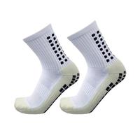 RUHTEUO Chaussettes de football mi-longues for hommes, 2 pièces, épaisses, antidérapantes, infusées silicone, absorbant la sueur pour Football Basket Rugby Yoga Trekking(White)
