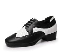 RUHTEUO Chaussures de danse latine for hommes, chaussures Salsa professionnelles, Corium à talons bas, Tango for salle bal pour Jazz Latin Rumba Cha Cha,Aptitude(Black and white,45)