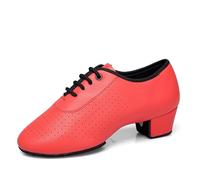 RUHTEUO Chaussures De Danse Latine Hommes Dames Moderne Tango Salsa Cuir Salon Talons Carrés Adultes Enfants Garçons Fête Sport pour Jazz Latin Rumba Cha Cha,Aptitude(Watermelon red,40)
