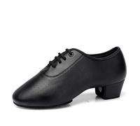 RUHTEUO Chaussures De Danse Latine Hommes Dames Moderne Tango Salsa Cuir Salon Talons Carrés Adultes Enfants Garçons Fête Sport pour Jazz Latin Rumba Cha Cha,Aptitude(Black,34)