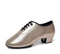 RUHTEUO Chaussures De Danse Latine Hommes Dames Moderne Tango Salsa Cuir Salon Talons Carrés Adultes Enfants Garçons Fête Sport pour Jazz Latin Rumba Cha Cha,Aptitude(Champagne gold,38)