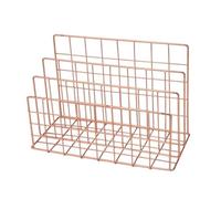 RUHTEUO Multicolor Iron Bookshelf 3 Compartments Multi-porpose Magazine Organiser Shelf Art Hollow Book Rack Desktop Ornament pour le bureau à la maison(Rose Gold-S)