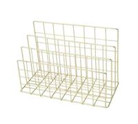 RUHTEUO Multicolor Iron Bookshelf 3 Compartments Multi-porpose Magazine Organiser Shelf Art Hollow Book Rack Desktop Ornament pour le bureau à la maison(Gold-L)