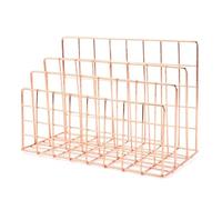 RUHTEUO Organisateur de papeterie support for ordinateur portable à 3 couches en métal fer maille for magazines documents fichier livre bureau pour le bureau à la maison(L Rose Gold)