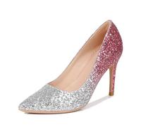 RUHTEUO Talons femme Chaussures à talons fins et pointus for femmes, paillettes, belles chaussures tendance for, changement progressif de couleur, hauts Sandales femme talon(Silver Pink (7CM),41)