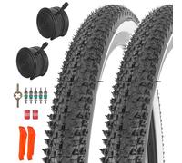 RUHUO 2-Pack 26 x 1.95 Pneus Et Tubes De Vélo, 26 Pouces Vélo De Montagne Pneus Set, Remplacement Pliants avec Leviers De pour Hors Route (Black & White)