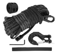 RUHUO Kit de Câble Synthétique Pour Treuil, 1/4"x50' Câble de Treuil Avec Manchon Protection, Crochet Treuil Renforcé et Bouchon En Caoutchouc, Accessoires Treuil Pour (Noir, 1/4"x50')