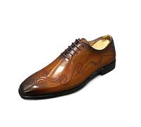 Rui Landed Men Formal Dress Shoes Pointed Toe Lace Up Hand-Painted Handcarved Patterns for Daily Wear Slip on for Meeting First Layer Cowhide Chaussures habillées pour Hommes (Color : Marron, Taille