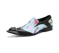 Rui Landed Mocassins en Cuir Patchwork à Bout Pointu for Homme - Chaussures habillées imprimées à Bout métallique for scène ou Banquet en soirée(41 EU)