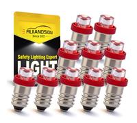 Ruiandsion Lot de 10 ampoules LED E10 12 V Blanc/bleu/rouge/vert/jaune E10 Base Ampoule LED mise à niveau pour phares de poche lampe de poche lampe frontale mini lampe frontale, terre négative, Red