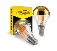 Ruiandsion Lot de 2 ampoules LED à filament G45 E14 demi-dessus miroir doré, 4W 2700K blanc chaud AC220-240V, remplace 40W incandescent pour chambre, chevet et applique murale