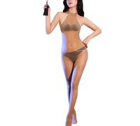 RUIBAVYA Femme Bodystocking Collant Brillant Collant Ouvert Lingerie Sexy Combinaison Resille