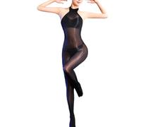 RUIBAVYA Femme Bodystocking Collant Brillant Collant Ouvert Lingerie Sexy Combinaison Resille