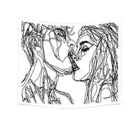 Ruibo Femmes/Hommes Abstrait Croquis Art Kiss Lovers Tapisserie/Kissing Tapisserie Tenture Murale Noir et Blanc Line Art Tapisserie, Jeté de Plage/Blanc 150X130 cm