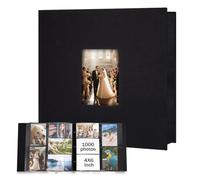 Ruibytree Album Photo Pochettes 10x15 pour 1000 Photos, Extra Grand Format, Couverture en Lin avec Fenêtre Avant, Accueille Photos Horizontal et Vertical, Idéal pour Famille, Mariage (Noir)