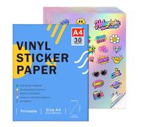 Ruibytree Papier Vinyle Autocollant Holographique A4 Jet d'Encre, 30Feuille | Vinyle, Compatible Cricut et Silhouette, Séchage Rapide, Forte Adhérence, Effet Arc-en-Ciel, Résistant à l’Eau, 297×210 mm