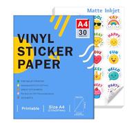 Ruibytree Papier Vinyle Autocollant Mat A4 pour Jet d’Encre, 30 Feuilles | Blanc Mat, Compatible Cricut et Silhouette, Séchage Rapide, Couleurs Vives, Forte Adhérence, Résistant à l’Eau, 297 × 210 mm