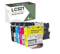 RUICAILI LC521 Cartouches d'encre LC521 compatibles avec Brother LC521VAL pour Brother DCP-J1260W DCP-J1310DW DCP-J1313DW DCP-J1360DW DCP-J1460DW (4 Pack, Noir, Cyan, Magenta, Jaune)