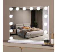 Ruication Miroir de courtoisie Hollywood avec lumières, 50 × 40 cm, grand miroir de maquillage lumineux avec 14 ampoules à intensité variable, 3 modes de couleur, contrôle à écran tactile, miroir