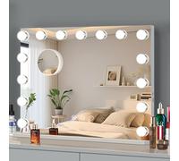Ruication Miroir de courtoisie Hollywood avec lumières, 58 × 46 cm, grand miroir de maquillage lumineux avec 15 ampoules à intensité variable, contrôle à écran tactile et port de sortie USB, miroir de
