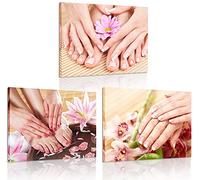 RuiChuangKeJi Art Mural 3 pièces 60x80cm sans Cadre manucure Mains Bain de Pieds Massage Spa Nature Morte avec Fleurs Photos Ongles Salon de beauté Affiches imprimées Impression Jet d'encre