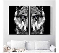 RuiChuangKeJi Mur Art Photo Tête de Loup Animal Affiche Nordique Style Noir Blanc Impression sur Toile Peinture Moderne Maison Chambre Décoration 2x60x80 cm sans Cadre