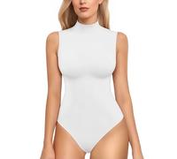 RuiChy Bodys pour Femmes Manches Col Montant Bodys Femme Hauts de Combinaison Sortie Coupe Slim Casual Bodyss Justaucorps Tenue de Club(Blanc/L)
